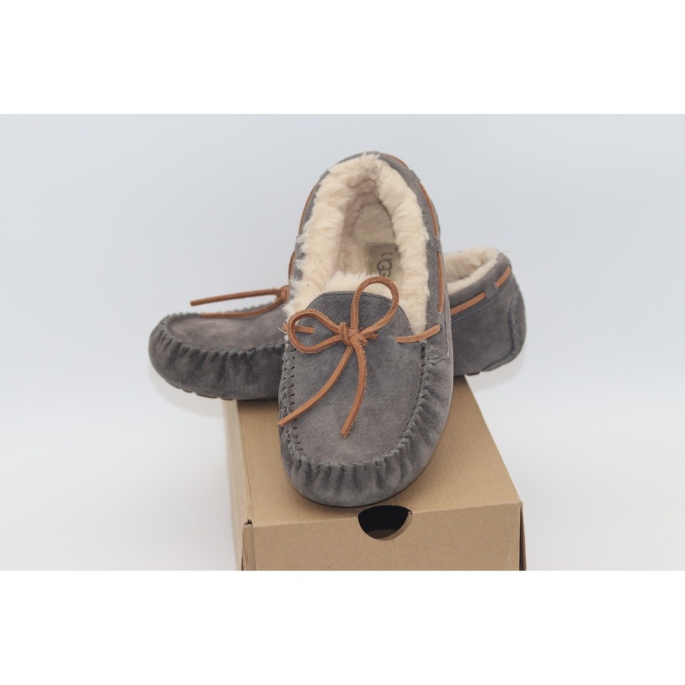 UGG Dakota Pewter Suede Moccasin Slippers Grey Wool Lined 5612 Womens 8 - Picture 5 of 10